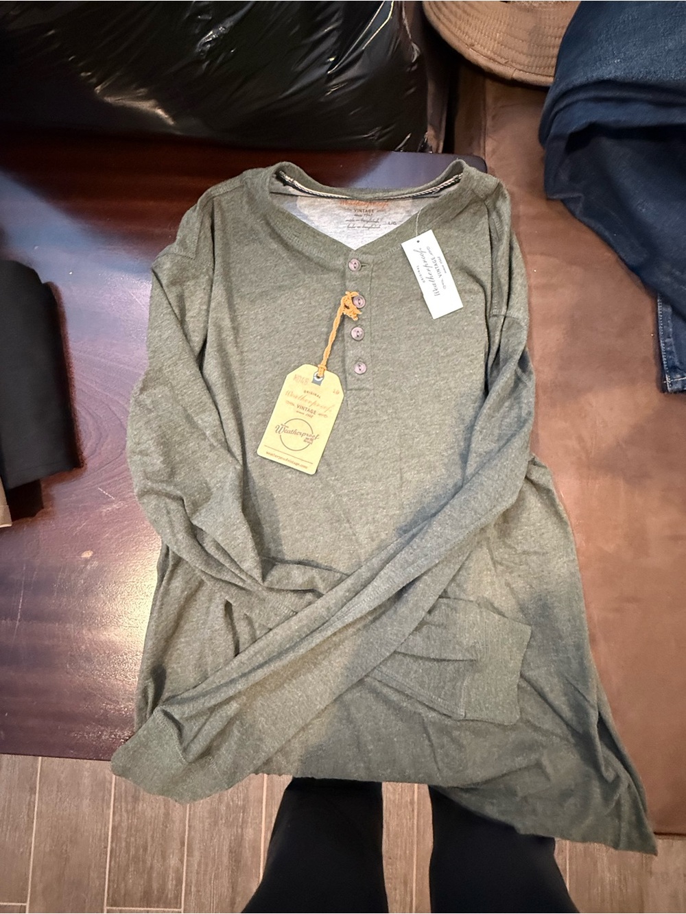 Weatherproof Olive Green Long Sleeve Henley Shirt